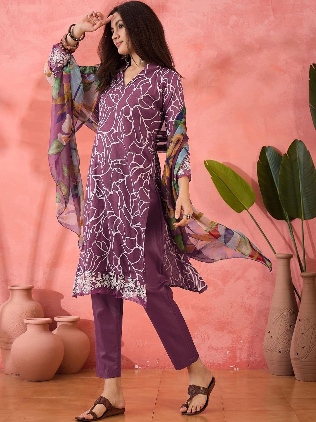 HERE&NOW Printed Pure Cotton Semi-Stitched Dress Material thumbnail 2