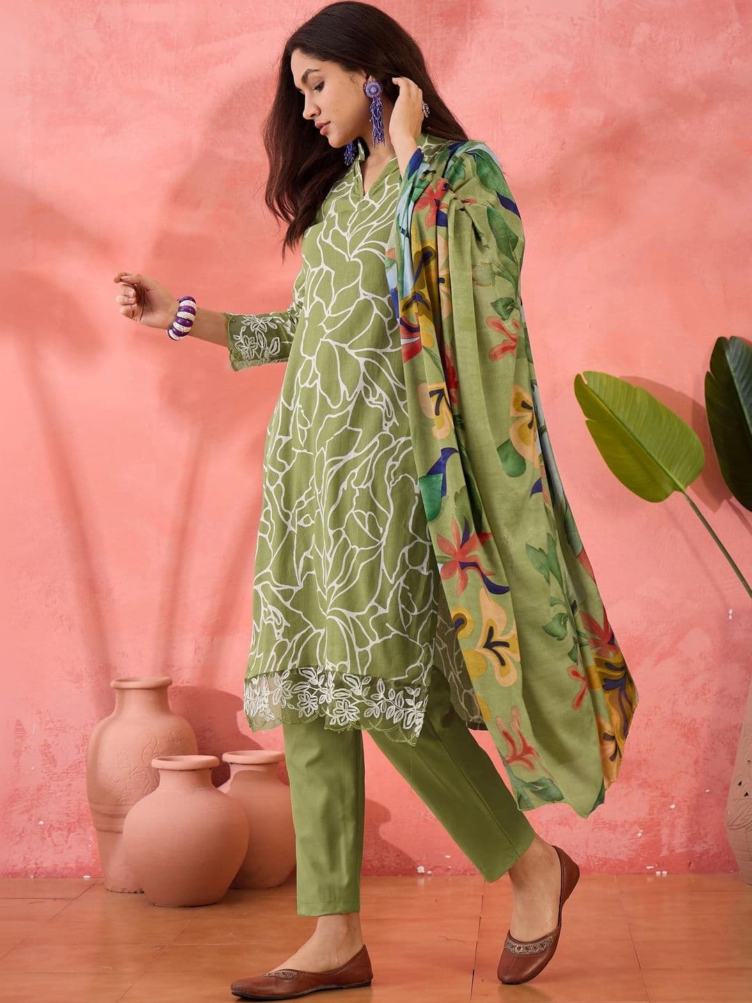HERE&NOW Printed Pure Cotton Semi-Stitched Dress Material thumbnail 5