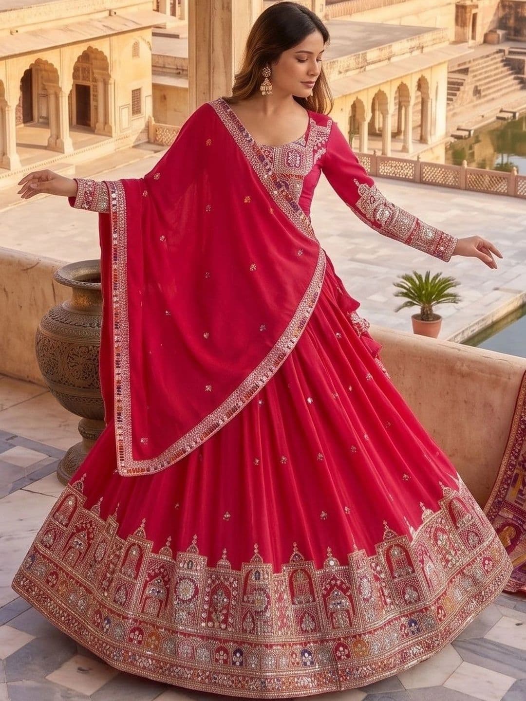 Anouk Embroidered Semi-Stitched Lehenga & Blouse With Dupatta thumbnail 5