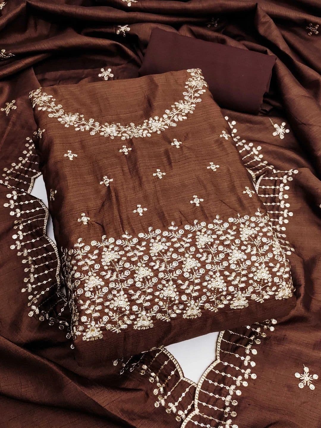 HERE&NOW Embellished Semi-Stitched Dress Material - view 1