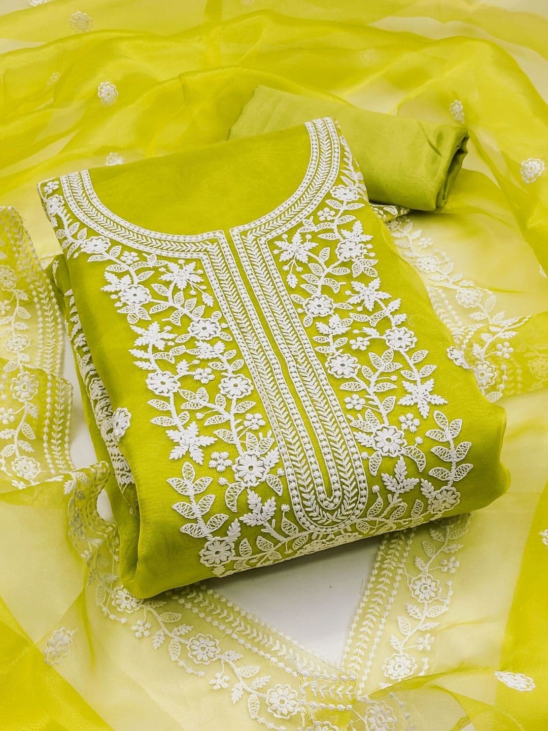 HERE&NOW Embroidered Organza Semi-Stitched Dress Material - view 1