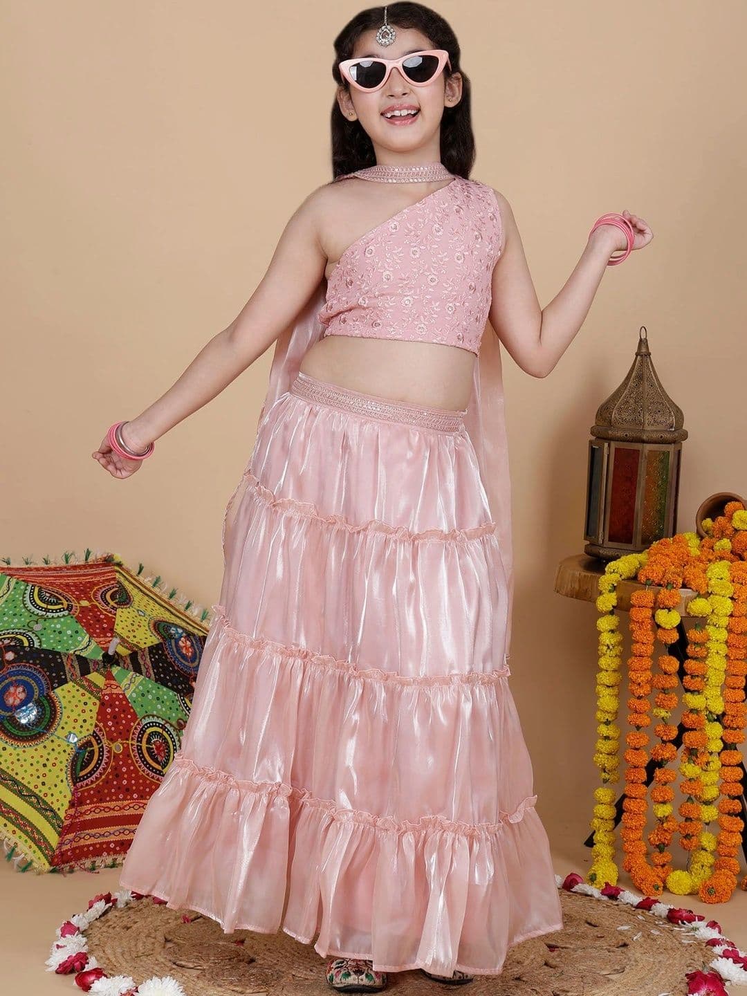 YK Girls Embellished Ready to Wear Lehenga & Blouse With Dupatta - view 1