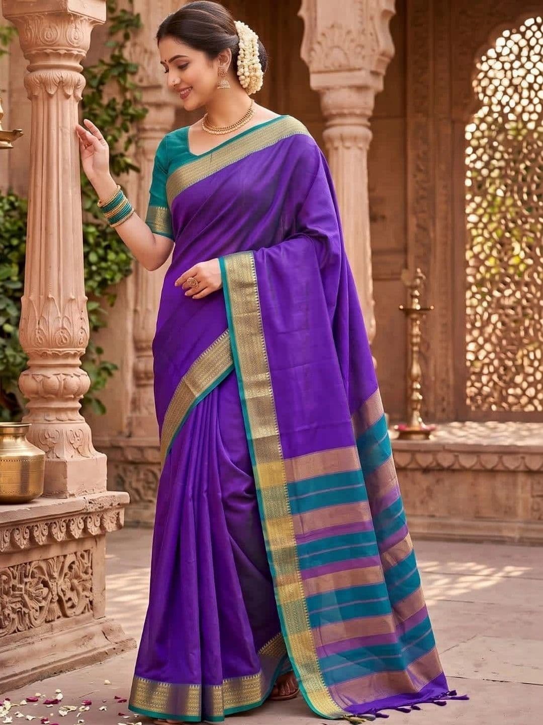 Moda Rapido Striped Zari Silk Cotton Handloom Chanderi Saree thumbnail 4