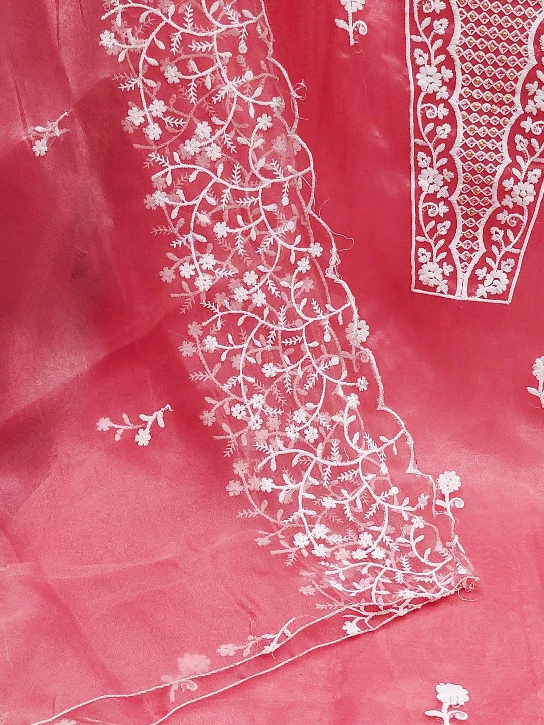 HERE&NOW Embroidered Organza Semi-Stitched Dress Material thumbnail 3