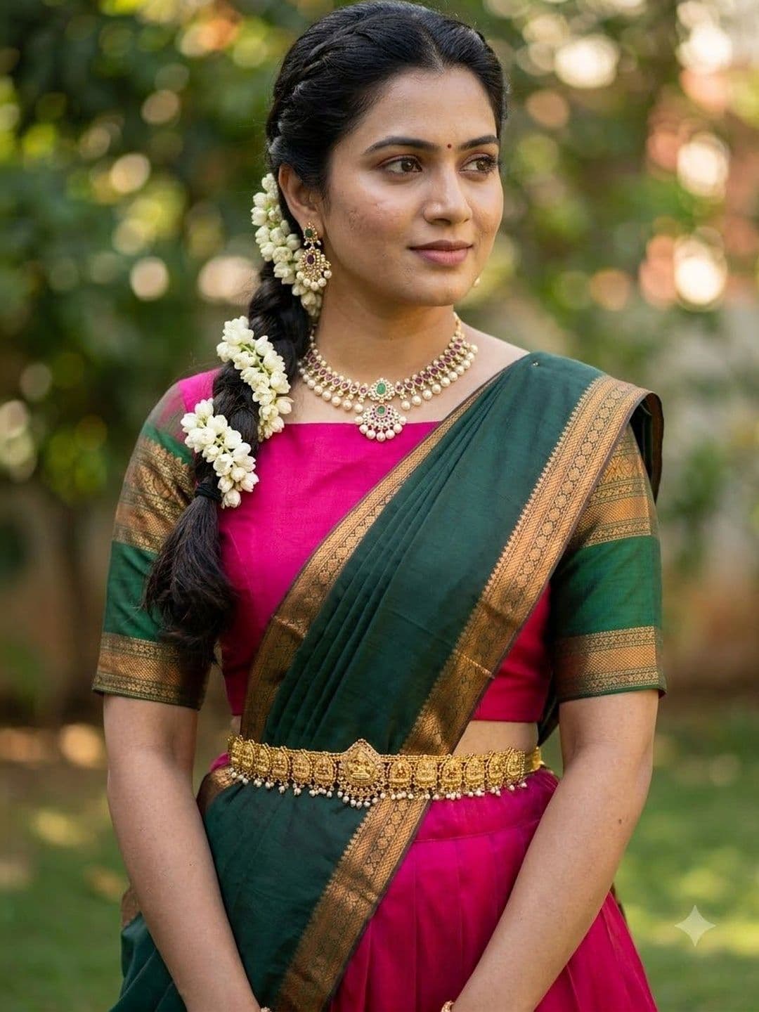 Pink Bindi Semi-Stitched Lehenga & Unstitched Blouse With Dupatta thumbnail 2