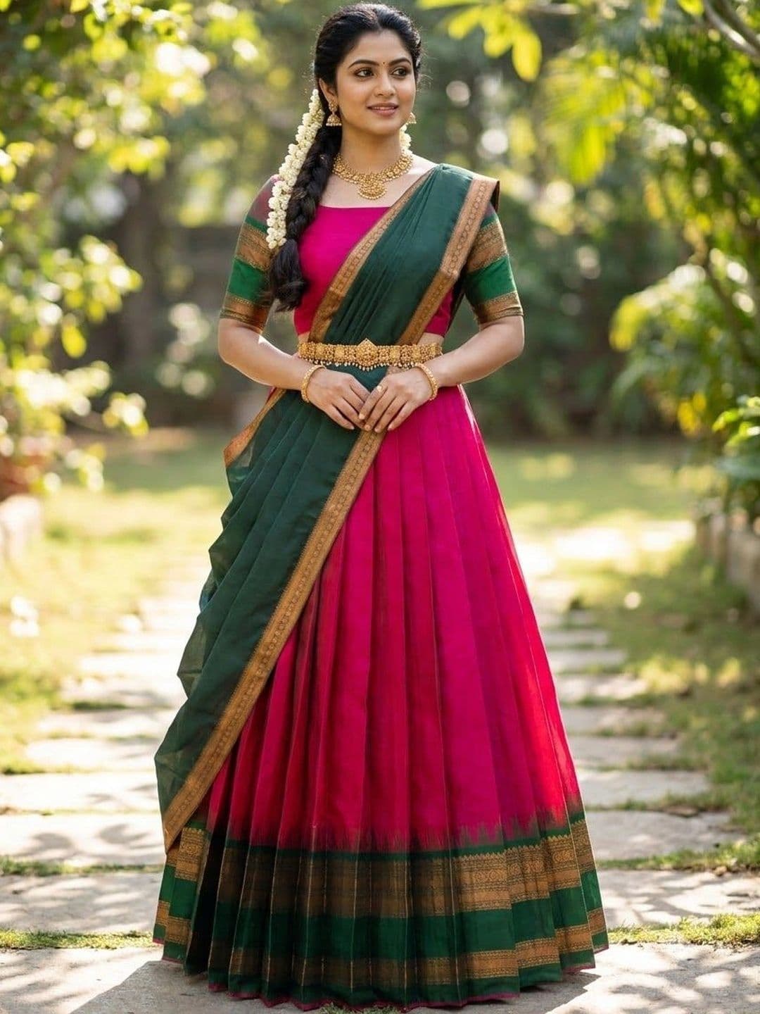 Pink Bindi Semi-Stitched Lehenga & Unstitched Blouse With Dupatta thumbnail 4