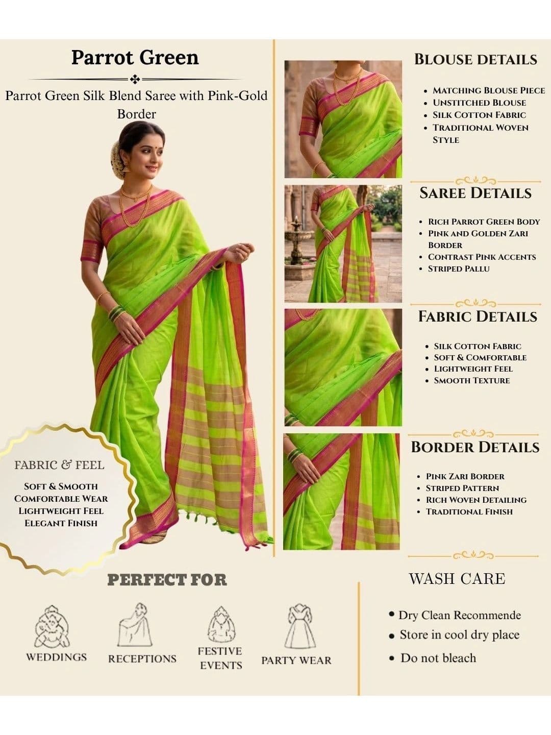 Moda Rapido Striped Zari Silk Cotton Handloom Chanderi Saree thumbnail 2
