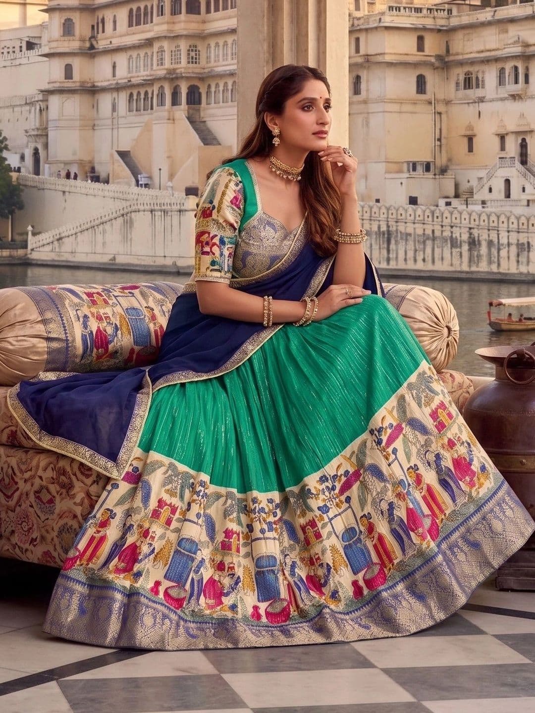 Anouk Embroidered Thread Work Semi-Stitched Lehenga & Blouse With Dupatta thumbnail 3