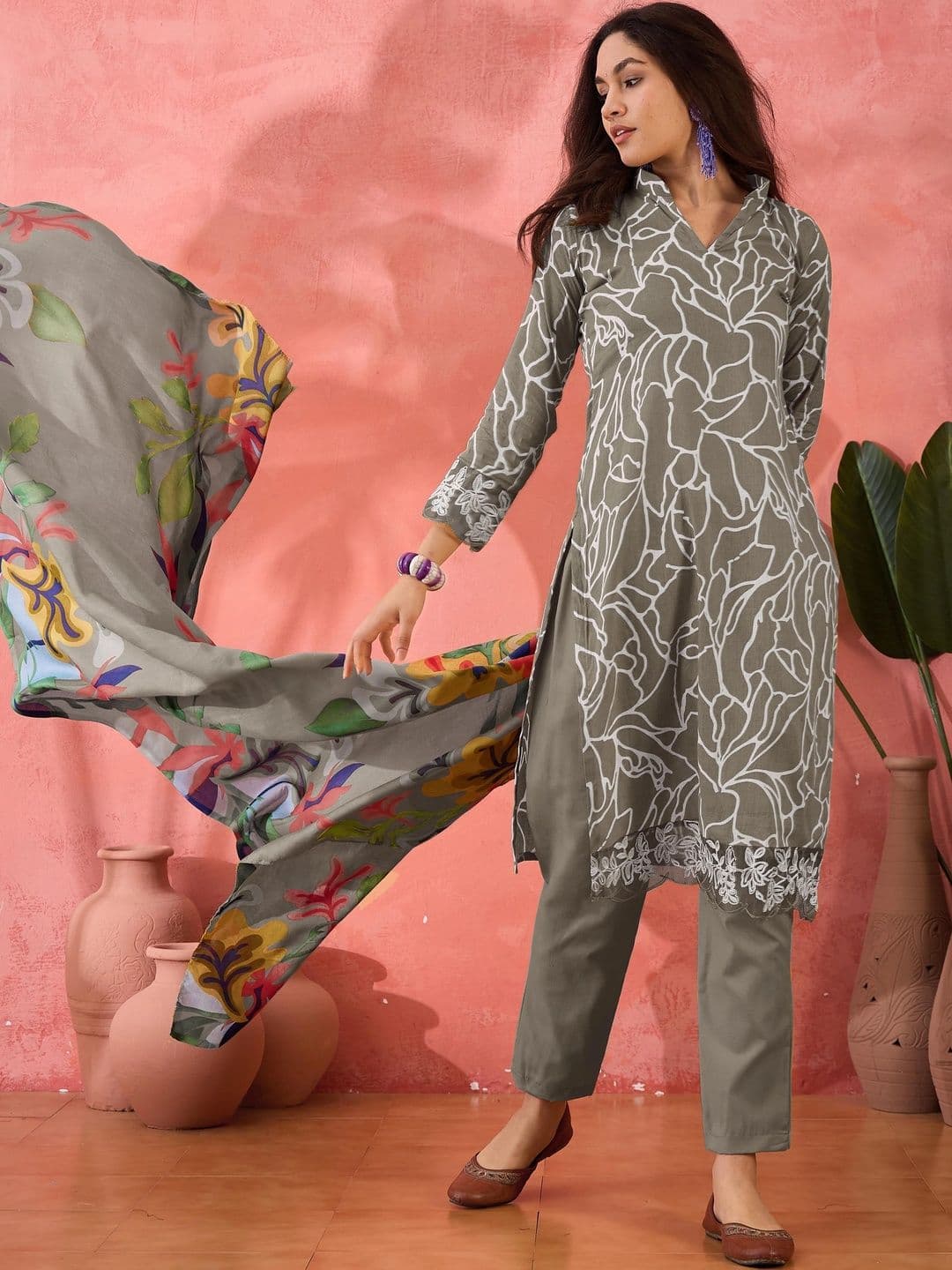 HERE&NOW Printed Pure Cotton Semi-Stitched Dress Material thumbnail 6