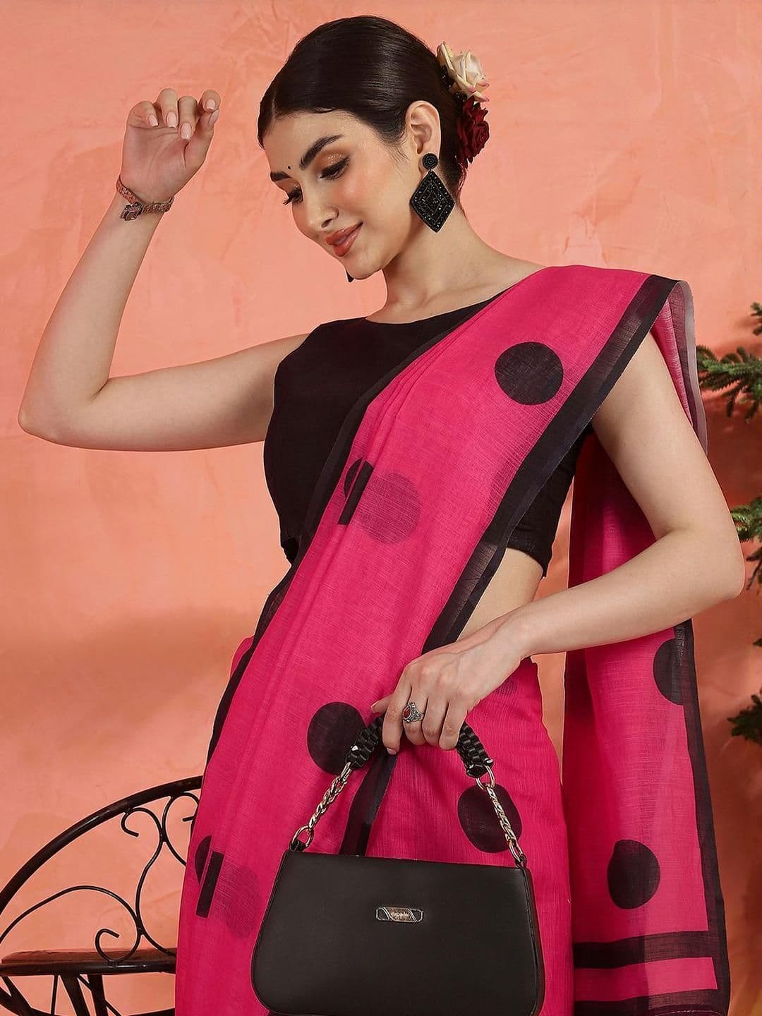 Sangria Polka Dots Printed Saree With Unstitched Blouse - view 1