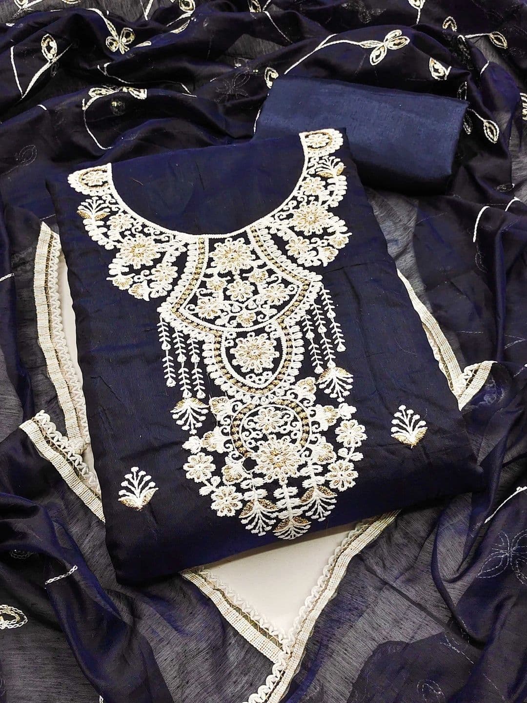 HERE&NOW Embellished Semi-Stitched Dress Material - view 1