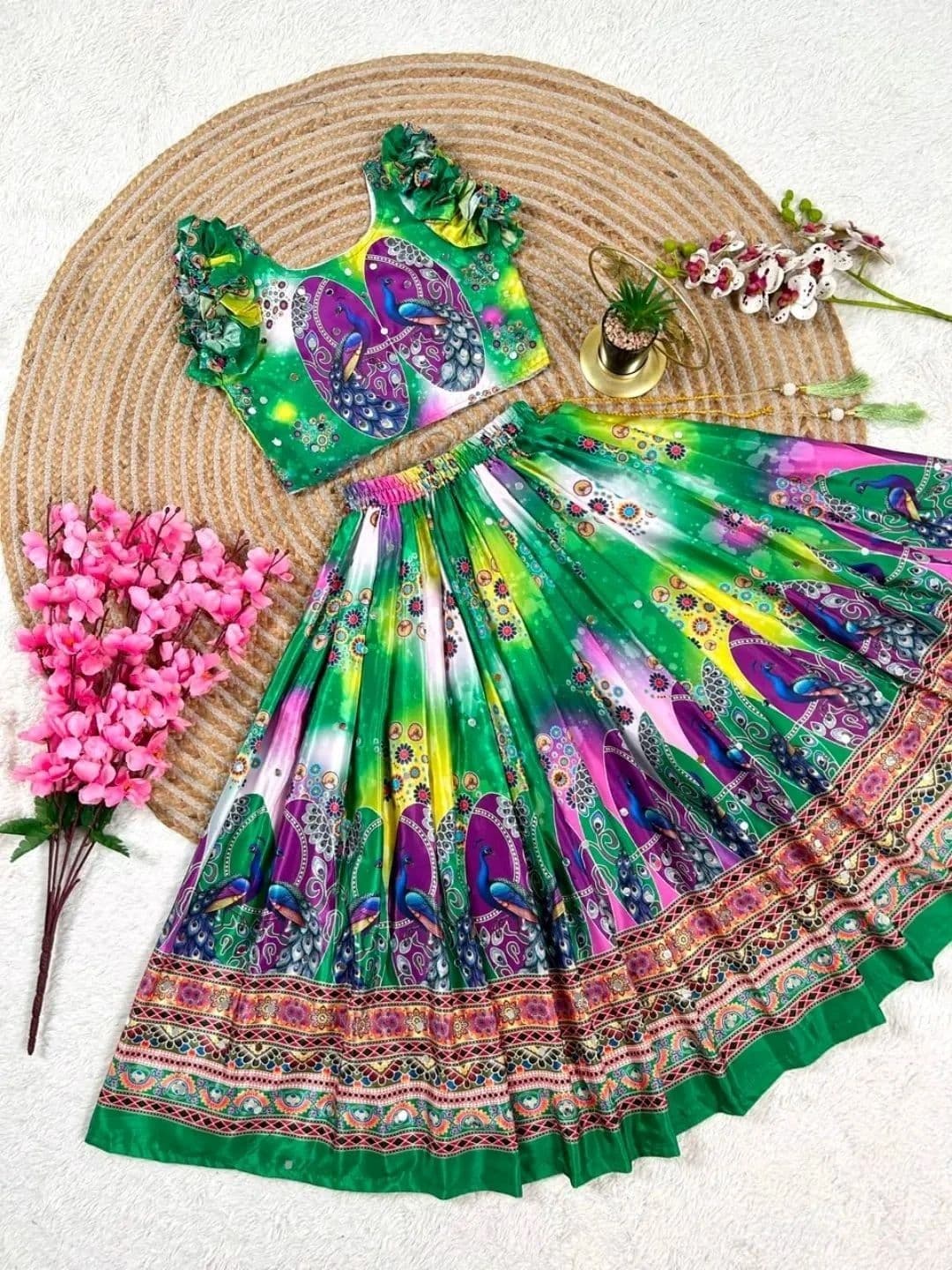 Sangria Girls Printed Sequinned Ready to Wear Lehenga & Blouse With Dupatta thumbnail 3