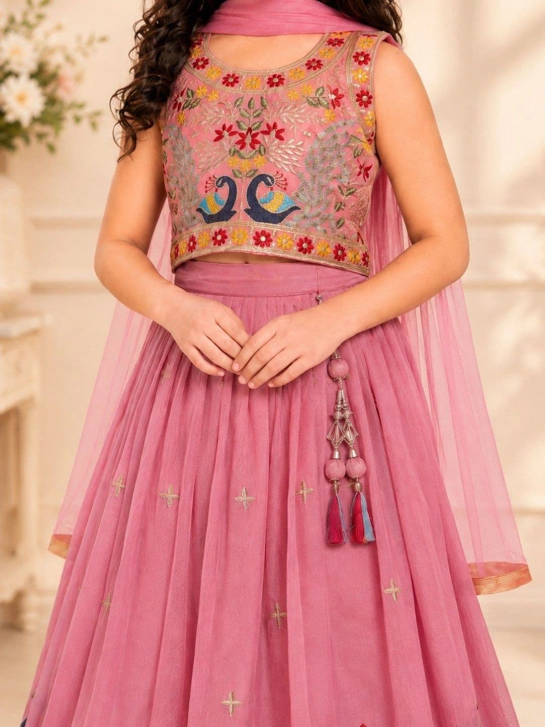 Tiny Kingdom Girls Embroidered Thread Work Ready to Wear Lehenga & Blouse Taping thumbnail 5