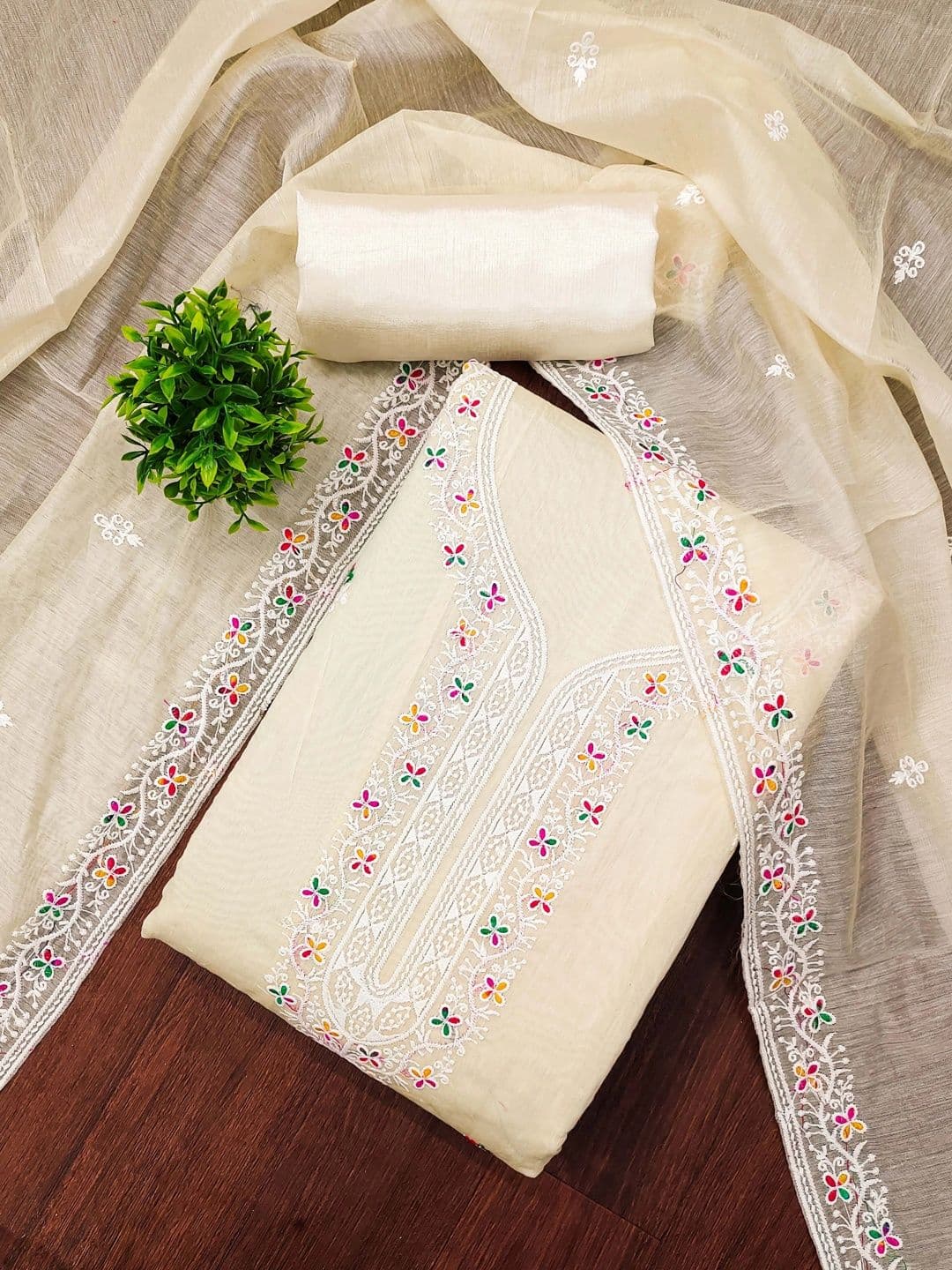 HERE&NOW Embroidered Semi-Stitched Dress Material thumbnail 2