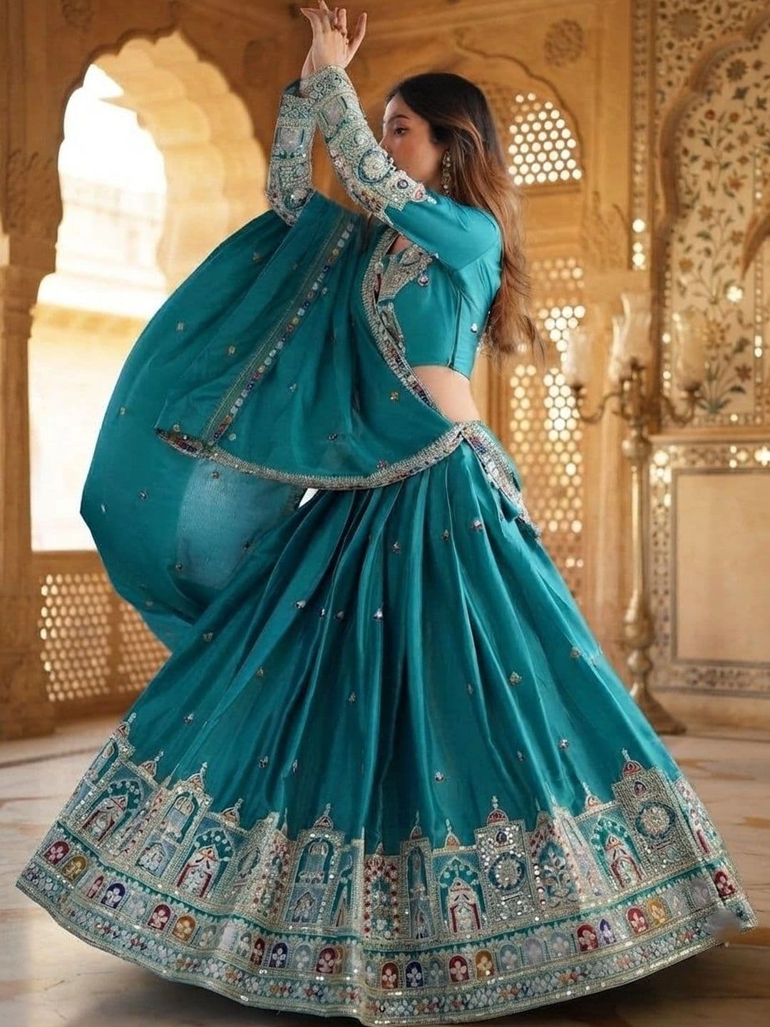 Anouk Embellished Mirror Work Semi-Stitched Lehenga & Blouse With Dupatta thumbnail 5