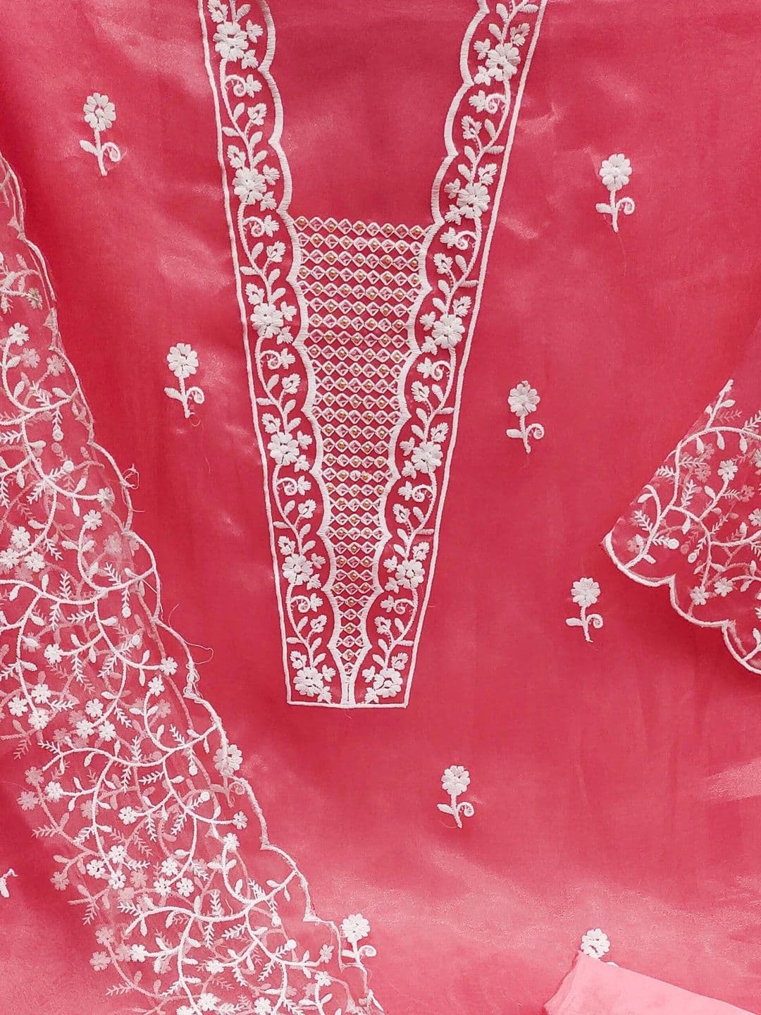 HERE&NOW Embroidered Organza Semi-Stitched Dress Material thumbnail 7