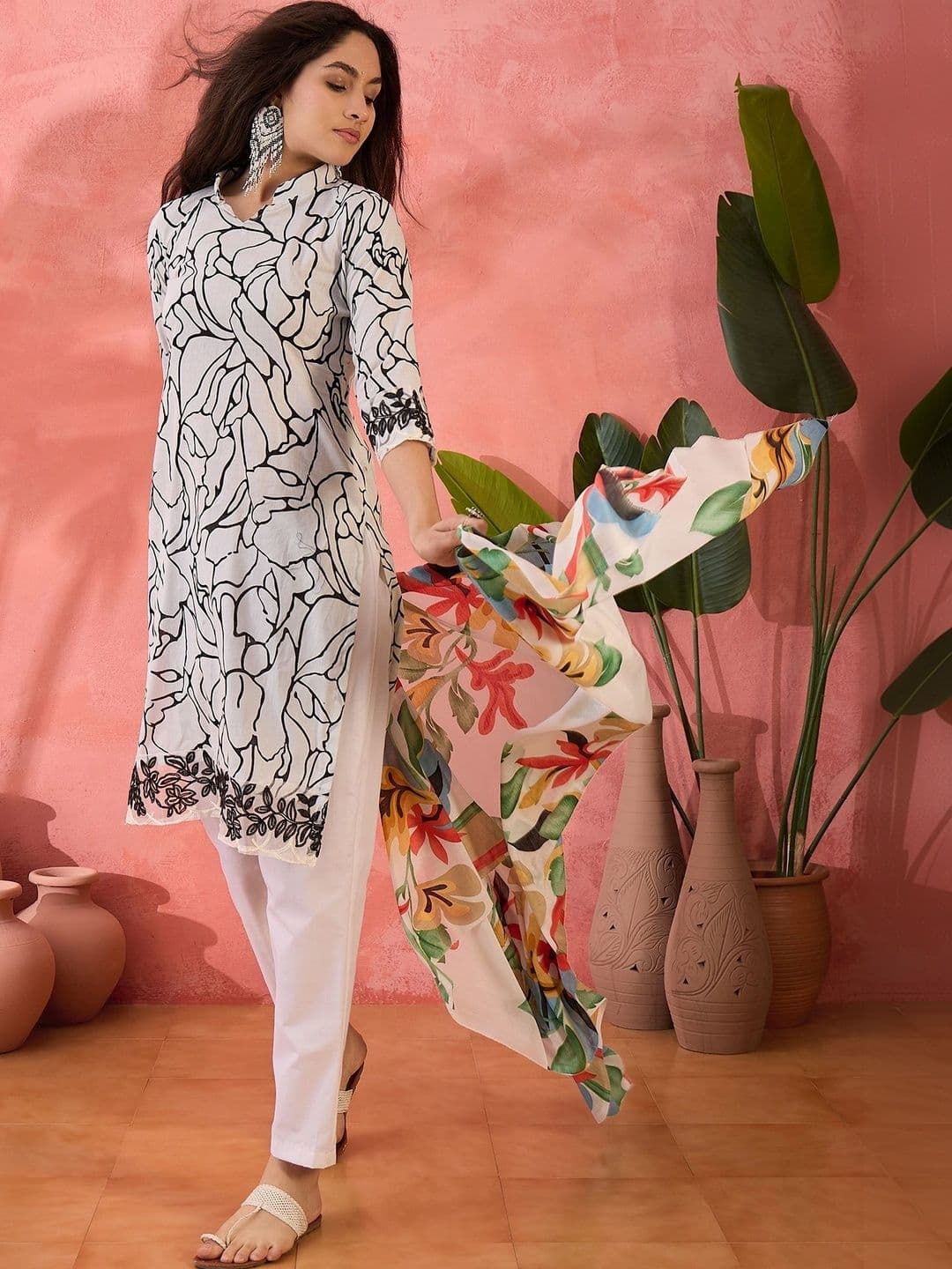 HERE&NOW Printed Pure Cotton Semi-Stitched Dress Material thumbnail 4