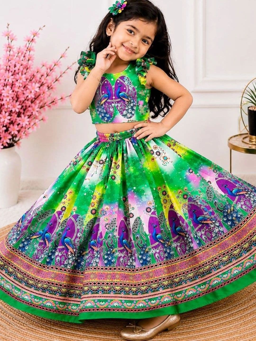 Sangria Girls Printed Sequinned Ready to Wear Lehenga & Blouse With Dupatta thumbnail 2
