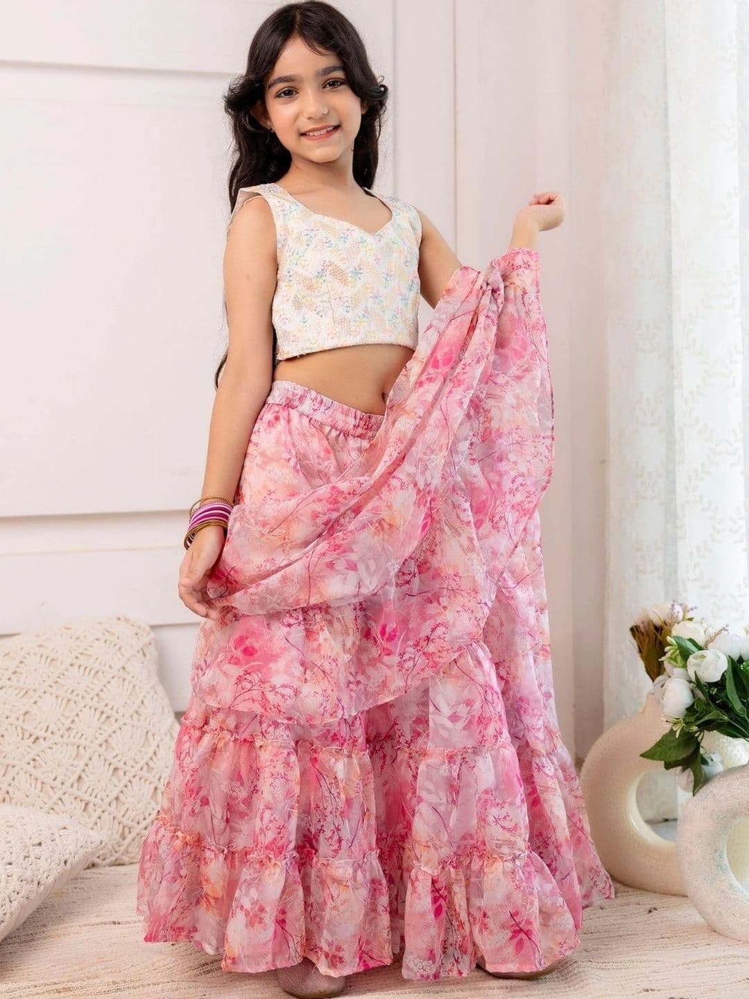 YK Girls Embroidered Thread Work Ready to Wear Lehenga & thumbnail 4