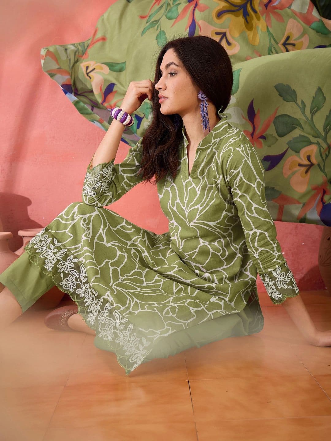 HERE&NOW Printed Pure Cotton Semi-Stitched Dress Material thumbnail 6