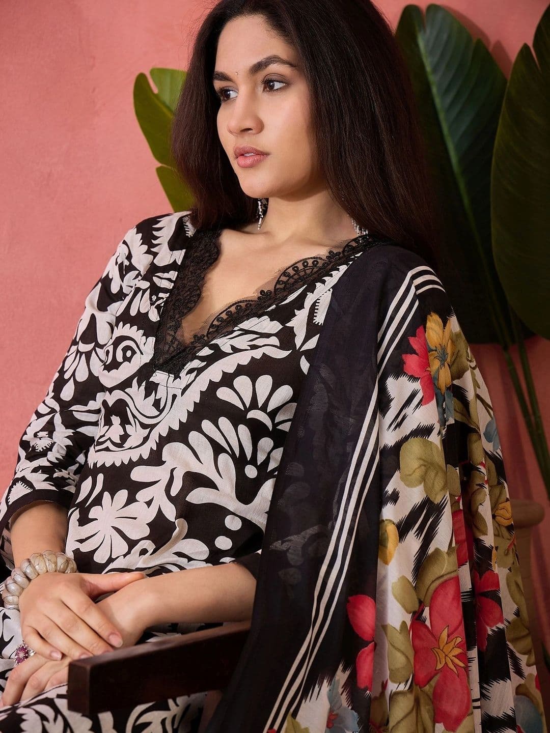 HERE&NOW Printed Pure Cotton Semi-Stitched Dress Material thumbnail 4