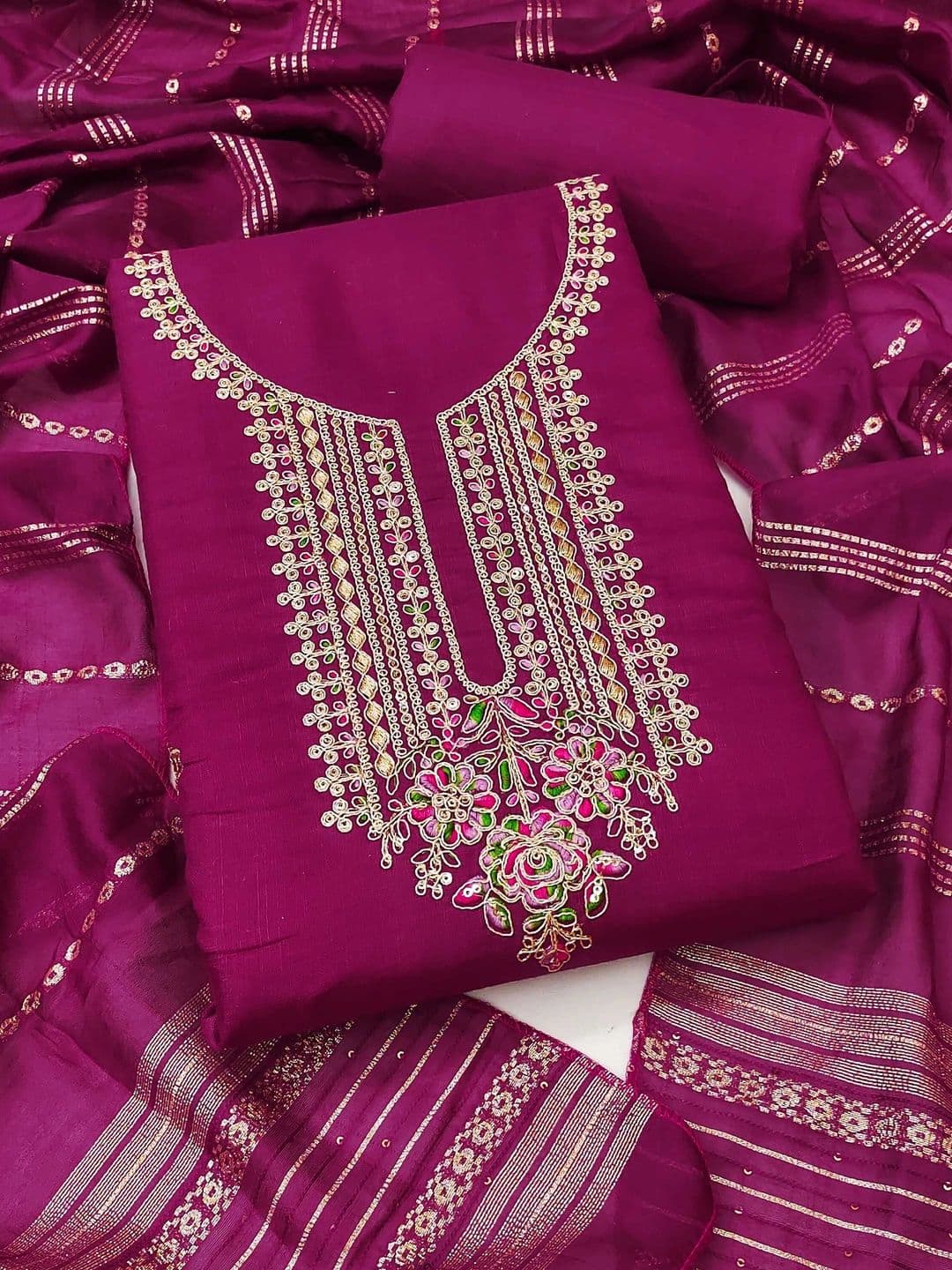 HERE&NOW Embellished Semi-Stitched Dress Material thumbnail 2