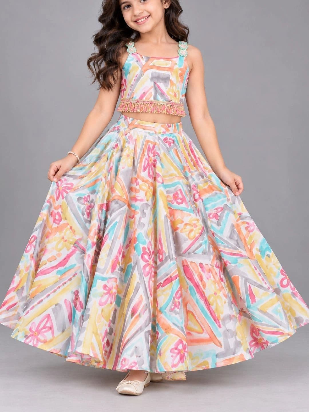 VidiRna Girls Printed Sequinned Ready to Wear Lehenga & - view 1