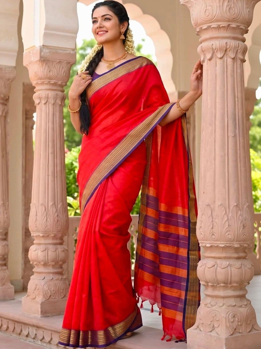 Moda Rapido Striped Zari Silk Cotton Handloom Chanderi Saree thumbnail 4