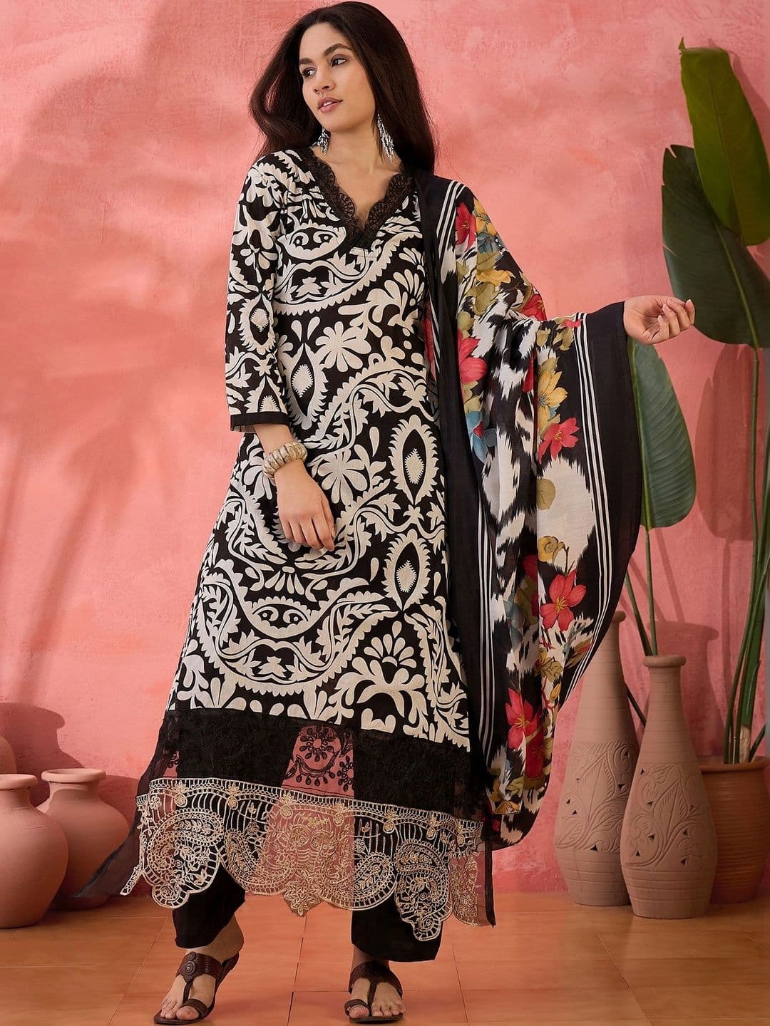 HERE&NOW Printed Pure Cotton Semi-Stitched Dress Material - view 1