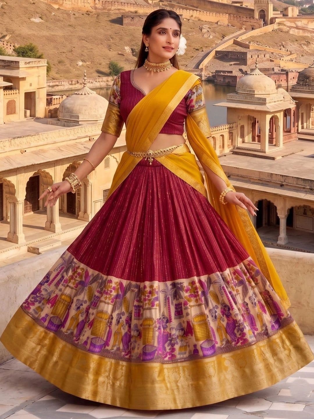Anouk Embellished Semi-Stitched Lehenga & Blouse With Dupatta thumbnail 3