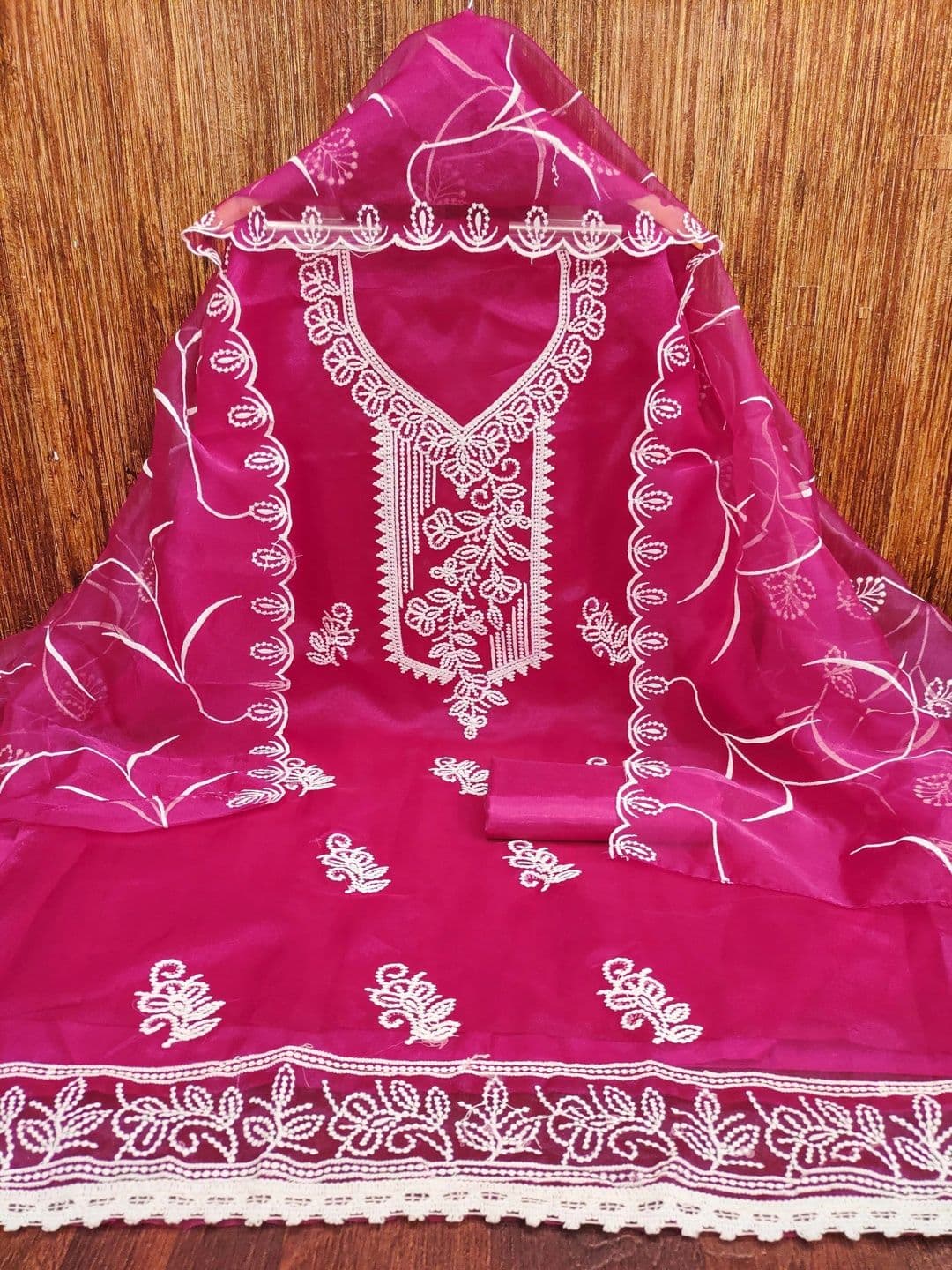 HERE&NOW Embroidered Organza Semi-Stitched Dress Material thumbnail 3