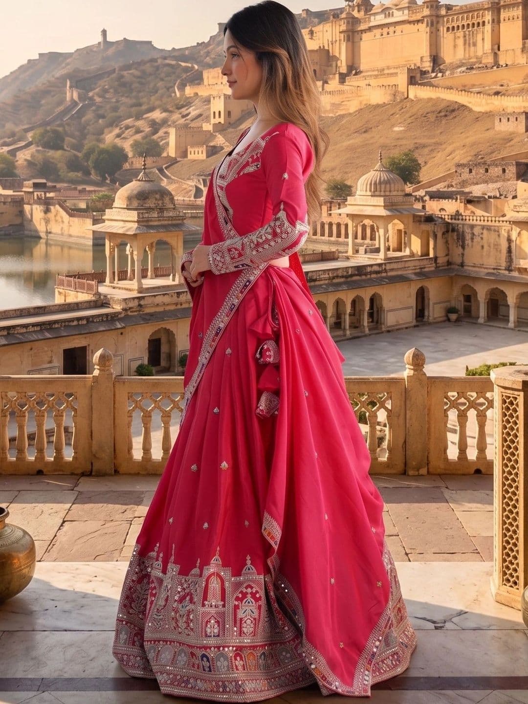 Anouk Embroidered Semi-Stitched Lehenga & Blouse With Dupatta thumbnail 2