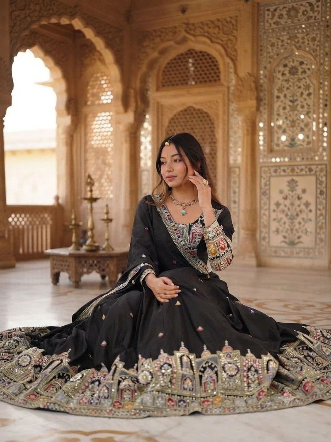 Anouk Embroidered Mirror Work Semi-Stitched Lehenga & Blouse With Dupatta thumbnail 5