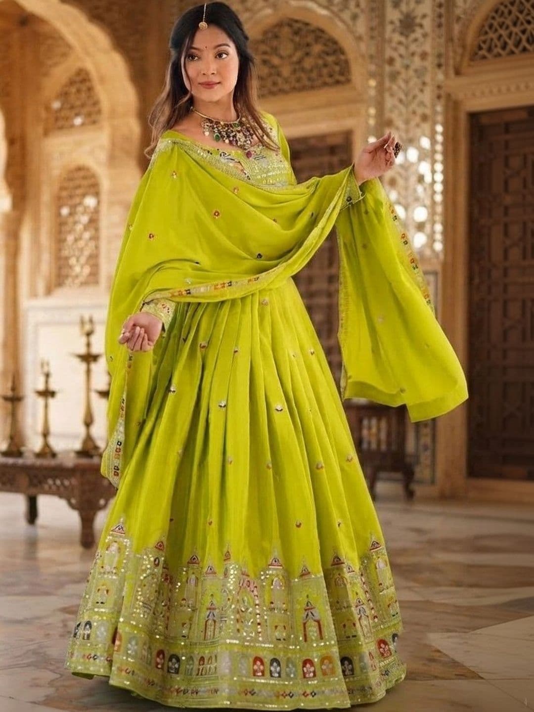 Anouk Embellished Mirror Work Semi-Stitched Lehenga & Blouse With Dupatta thumbnail 3