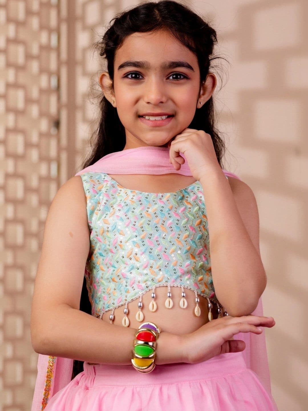 YK Girls Embellished Sequinned Ready to Wear Lehenga & Blouse With Dupatta thumbnail 4
