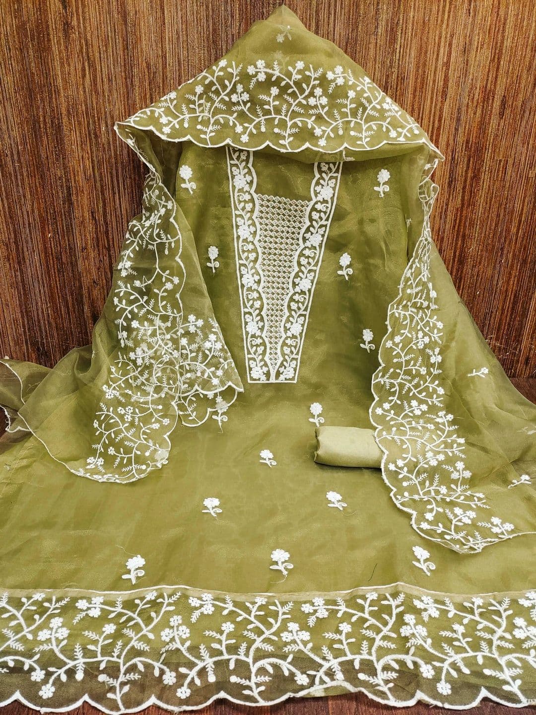 HERE&NOW Embroidered Organza Semi-Stitched Dress Material thumbnail 5