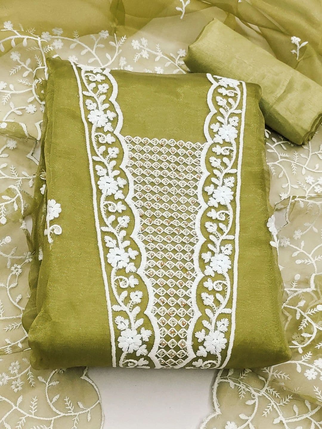 HERE&NOW Embroidered Organza Semi-Stitched Dress Material - view 1