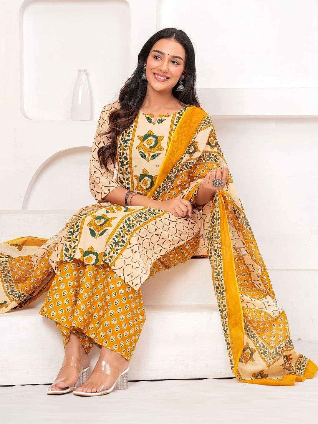 Anouk Women Floral Printed Regular Pure Cotton Kurta with Palazzos & With Dupatta - view 1