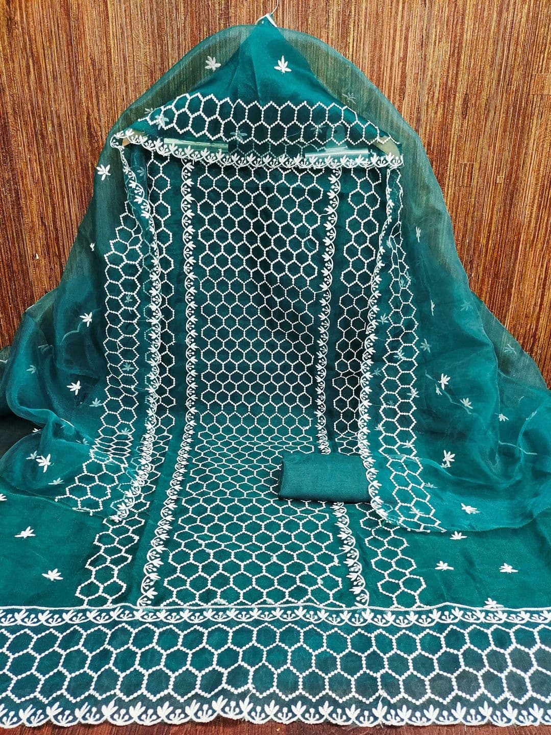 HERE&NOW Embroidered Organza Semi-Stitched Dress Material thumbnail 3