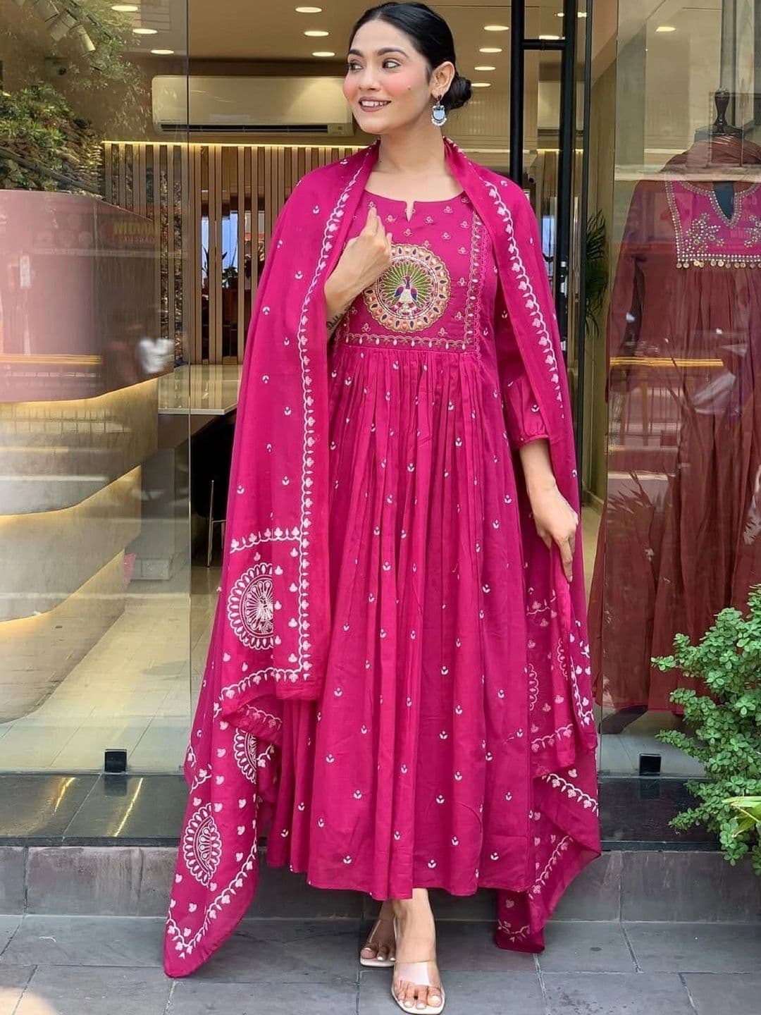SHASHANK FASHION & BRIGHT FASHION Women Ethnic Motifs Embroidered Empire Thread Work Pure Cotton Kurta with thumbnail 7