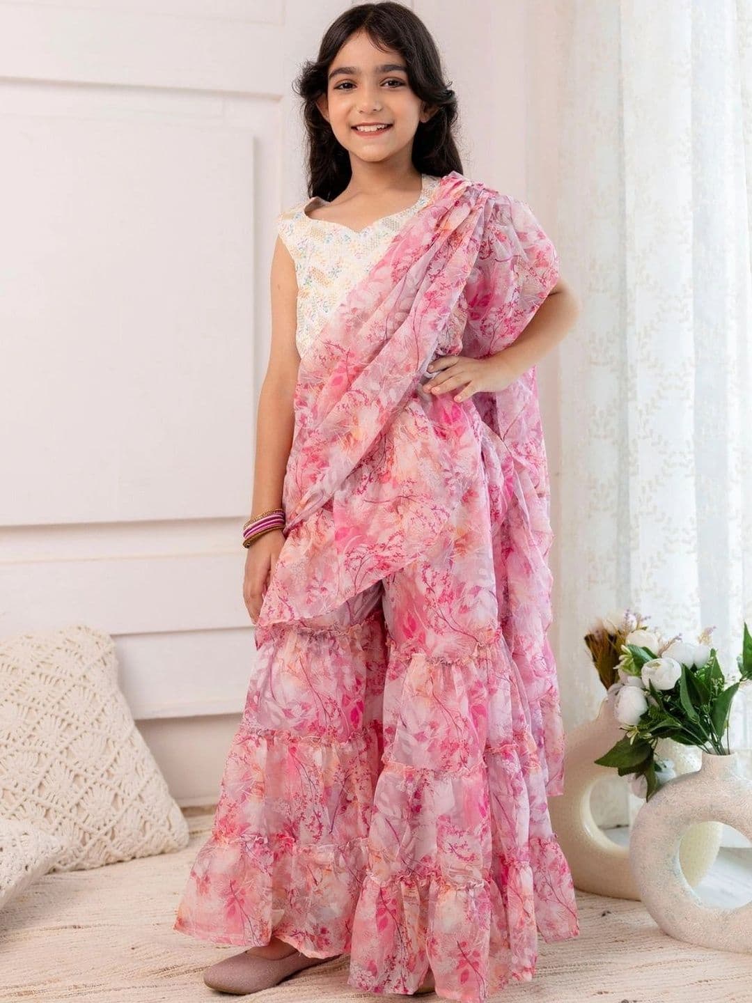 YK Girls Embroidered Thread Work Ready to Wear Lehenga & thumbnail 2