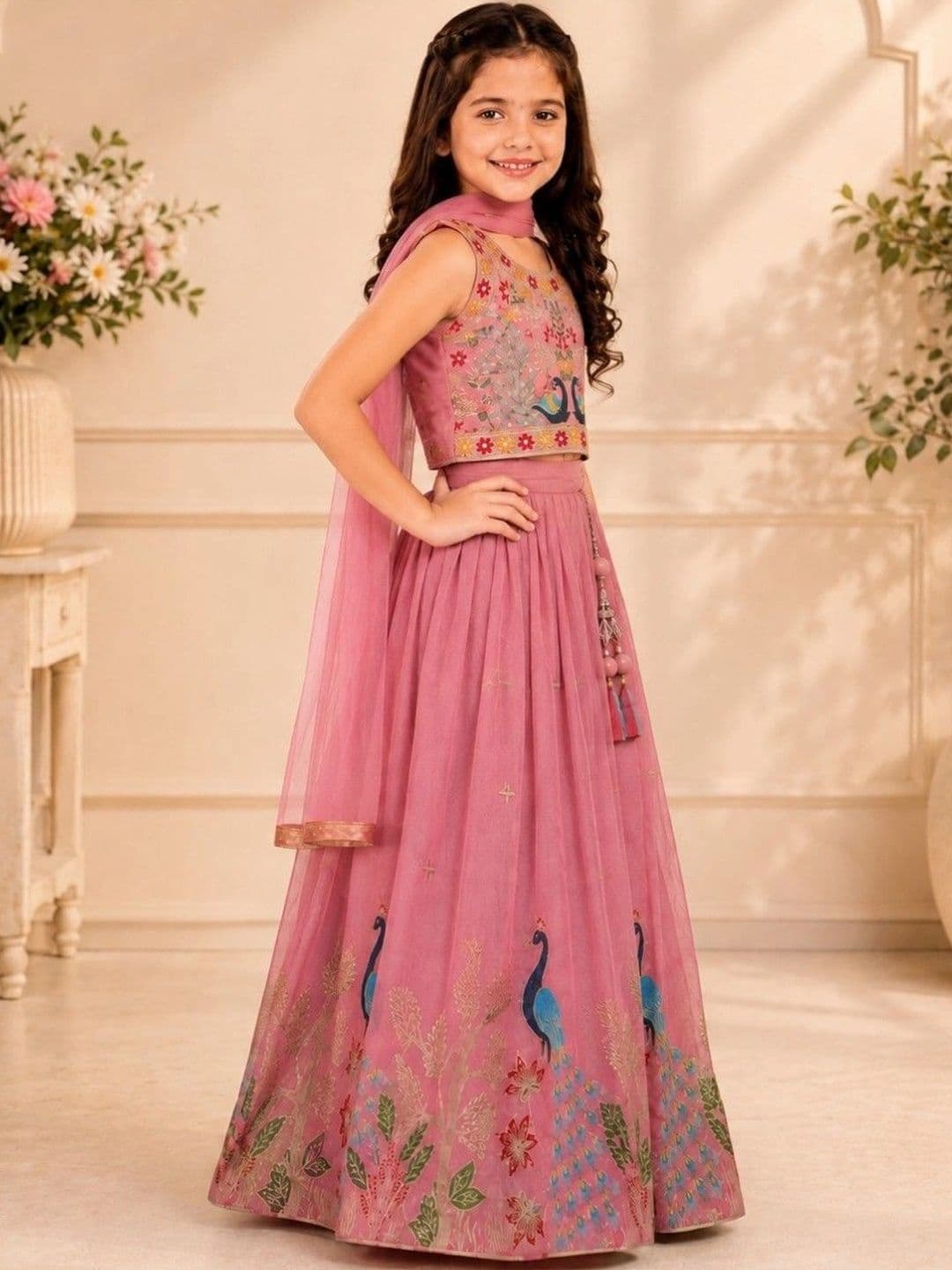 Tiny Kingdom Girls Embroidered Thread Work Ready to Wear Lehenga & Blouse Taping thumbnail 4
