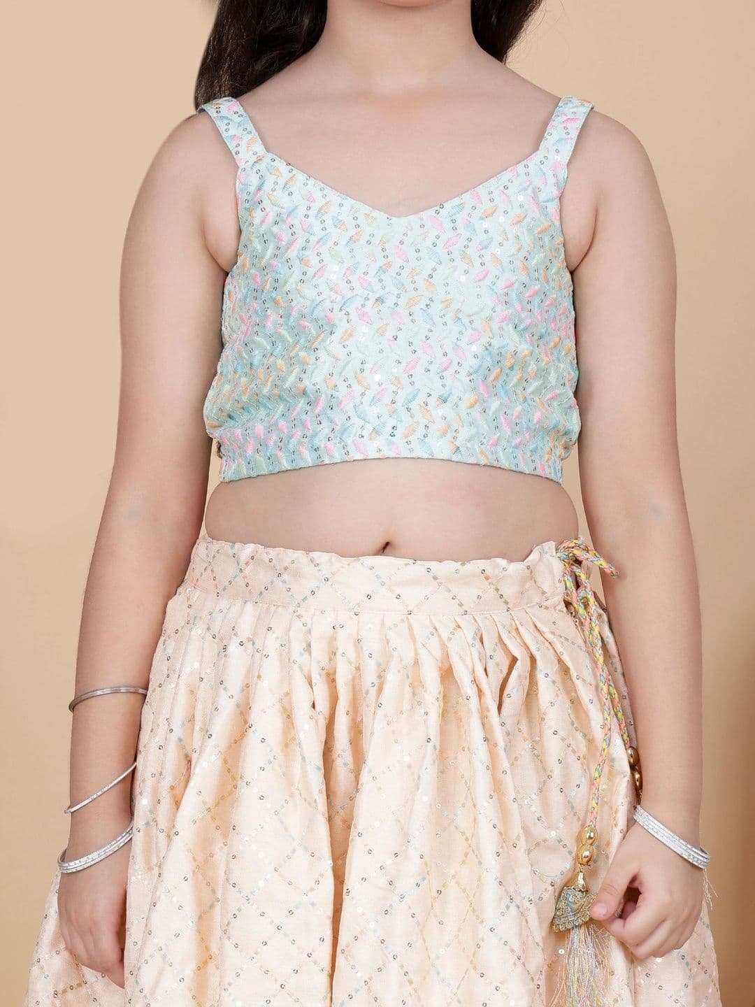 YK Girls Embellished Sequinned Ready to Wear Lehenga & Blouse With Dupatta thumbnail 5