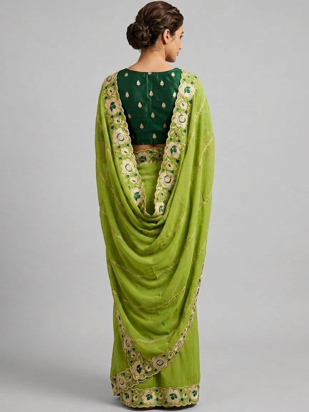 Sangria Embellished Embroidered Pure Georgette Heavy Work Saree thumbnail 7