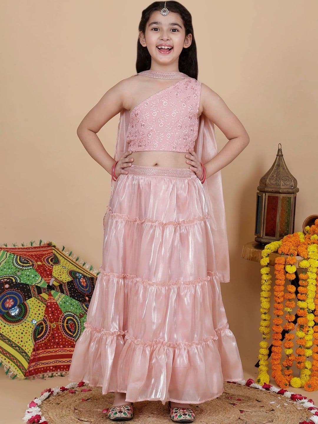 YK Girls Embellished Ready to Wear Lehenga & Blouse With Dupatta thumbnail 3