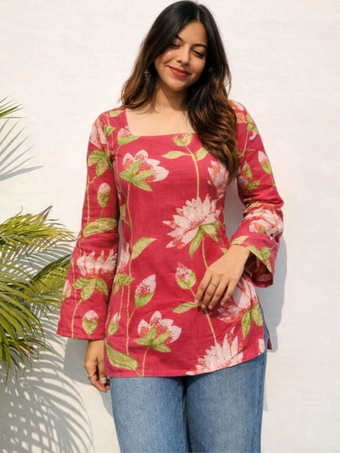 Zyla Women Floral Printed Flared Sleeves Floral Kurta thumbnail 4