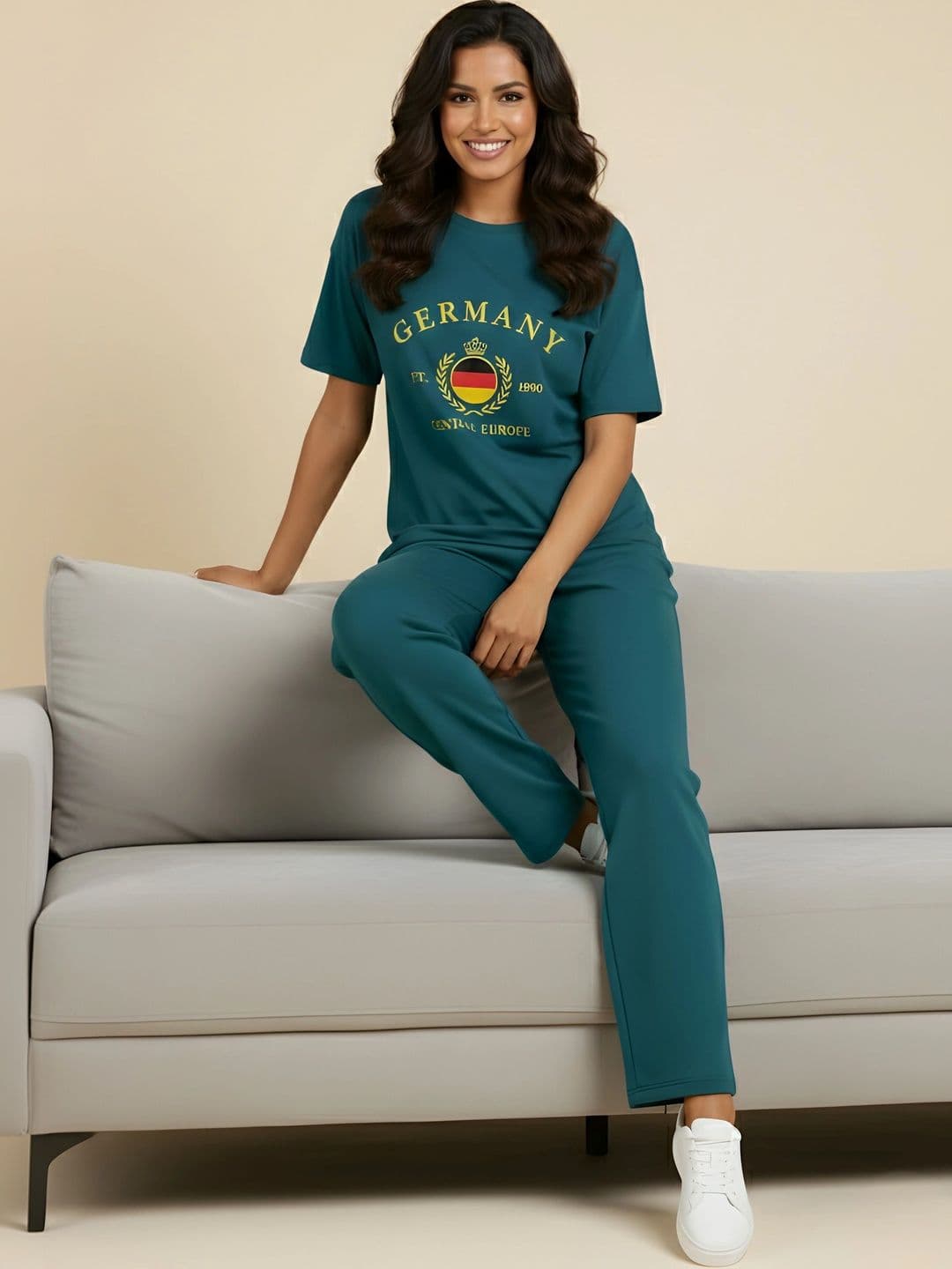 ELVIA Cotton Printed T-shirt with Trousers thumbnail 3