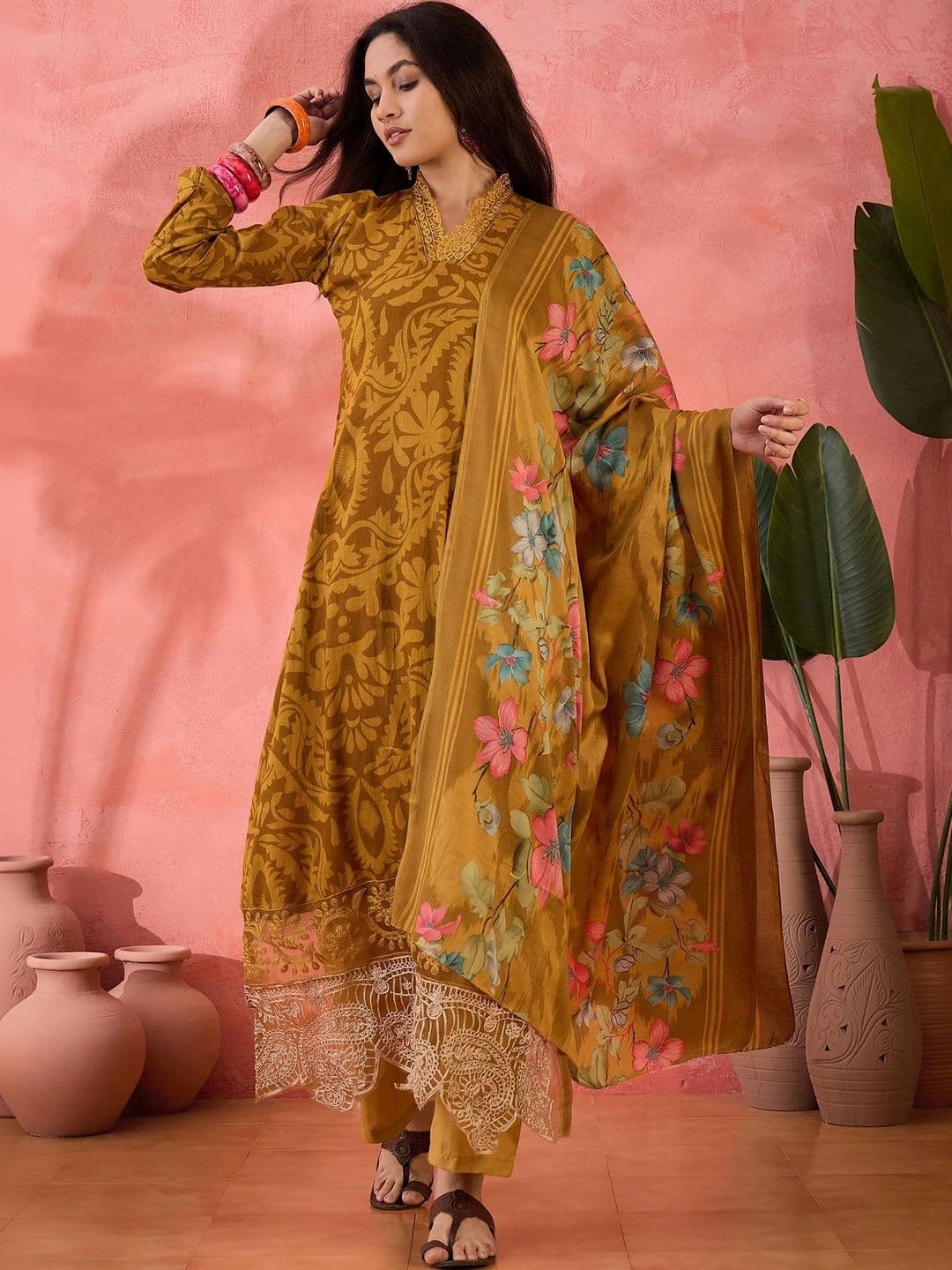 HERE&NOW Printed Pure Cotton Semi-Stitched Dress Material thumbnail 7