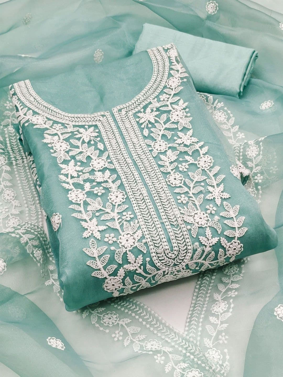HERE&NOW Embroidered Organza Semi-Stitched Dress Material - view 1