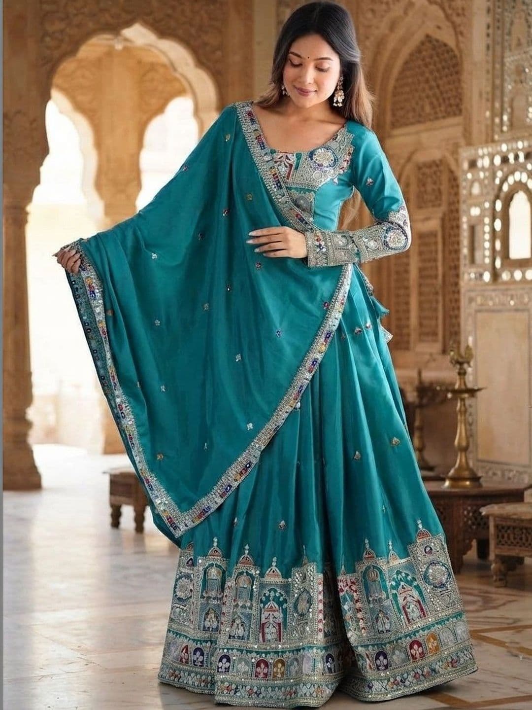Anouk Embellished Mirror Work Semi-Stitched Lehenga & Blouse With Dupatta thumbnail 7